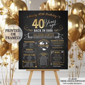 40th Birthday Poster. 40th Birthday Chalkboard. Back in 1986. 40th Birthday Board. 40th Birthday Banner. 1986 Birthday Poster. 40 Years Bild 5