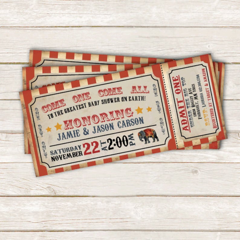 Circus Baby Shower Invitation Red Circus Baby Shower Invite Carnival DIY Printable or Printed Invitations image 1