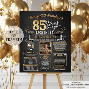 85th Birthday Poster. 85th Birthday Chalkboard. 85th Birthday Board. 85th Anniversary Poster. 85th Birthday Banner. 85th Birthday Gift. 1941