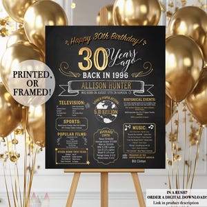 30th Birthday Poster. 30th Birthday Chalkboard. 30th Birthday Board. 30th Anniversary Poster. 30th Birthday Banner. 30th Birthday Gift. 1996 image 5