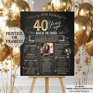 40th Birthday Poster. 40th Birthday Chalkboard. Back in 1986. 40th Birthday Board. 40th Birthday Banner. 1986 Birthday Poster. 40 Years