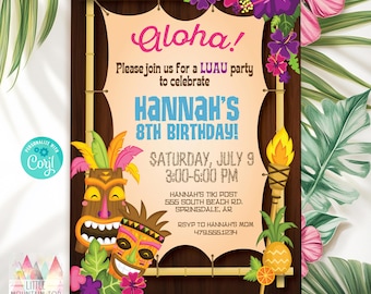 Luau Invitation. Luau Birthday Invitation. Luau Party. Hawaiian Invitation. Hawaiian Party Invitation. Digital File. Summer Birthday
