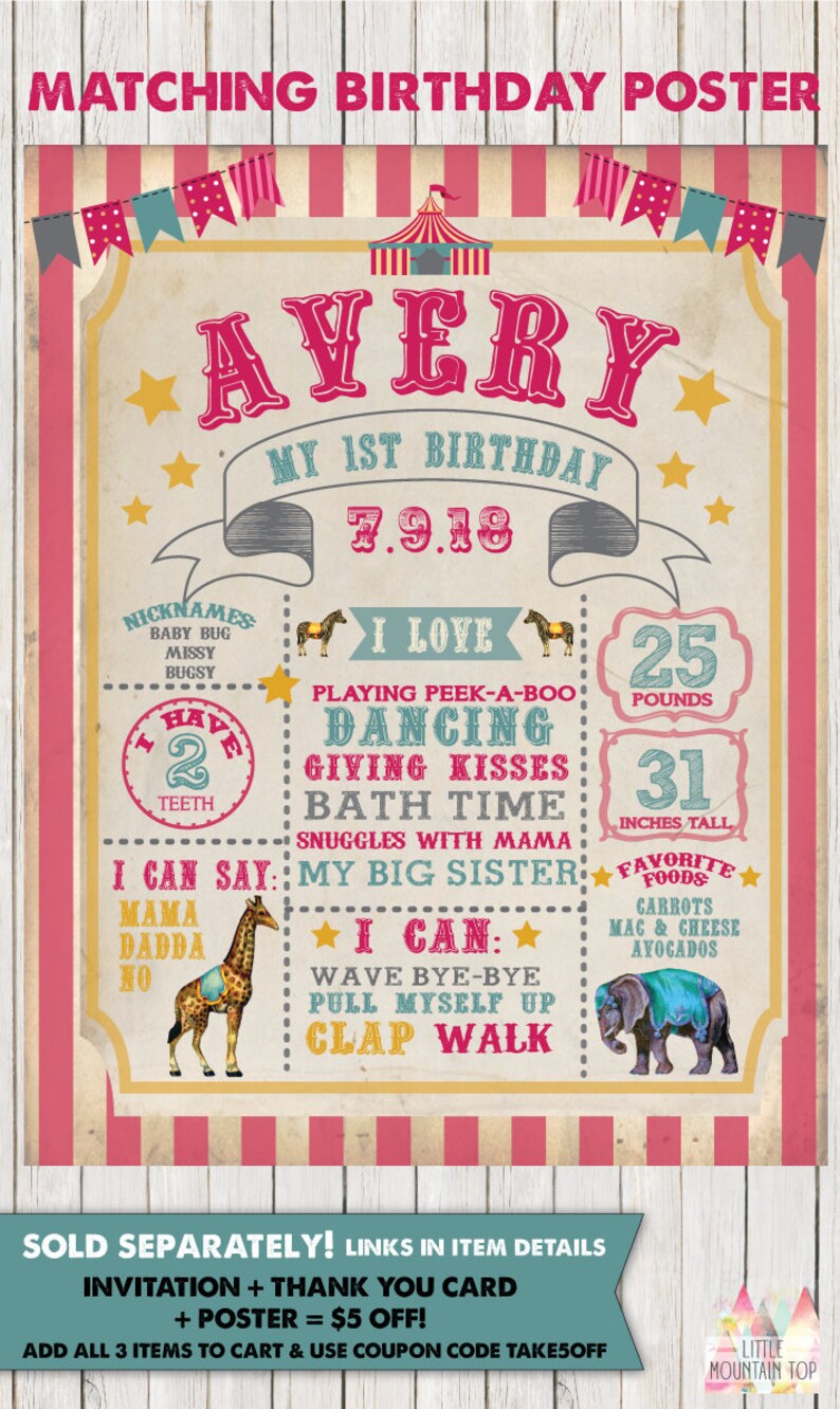 Circus Birthday Invitation Girl, Pink. Circus Invitation. Circus Party. Vintage Circus Ticket Printable Invitation OR Printed Invitation image 2