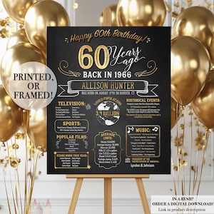 60th Birthday Poster - Back in 1966, 60th Birthday Chalkboard, 60th Birthday Banner, 60th Birthday Gift, 60th Birthday Sign. 1966 Birthday image 1