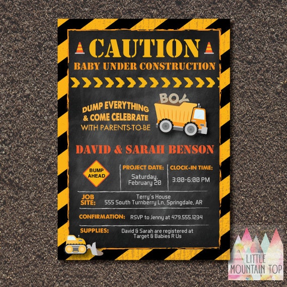 construction baby shower invitation. baby boy. boy shower invitation. coed  baby shower. dump truck baby shower.