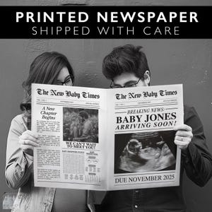 Newspaper Pregnancy Announcement. Newspaper Baby Announcement. Custom Coming Soon. Expecting Baby Times. Printed Physical Item. Personalized