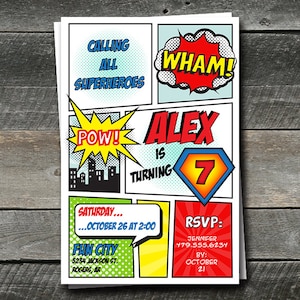 Superhero Invitation. Super hero Invitation. Superhero Party. Superhero Birthday Invitation. DIY Printable OR Printed Invitations