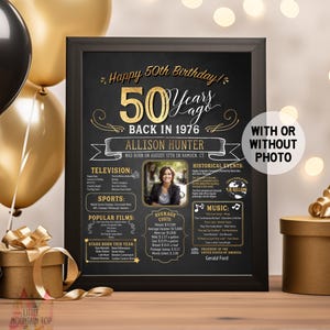 50th Birthday Poster. 50th Birthday Chalkboard. 50th Birthday Board. 50th Birthday Sign. 50th Birthday Banner. Back in 1976 Birthday Poster image 2