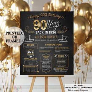 90th Birthday Poster. 90th Birthday Chalkboard. 90th Birthday Board. 90th Anniversary Poster. 90th Birthday Banner. 90th Birthday Gift. 1936 image 5
