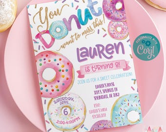 Donut Birthday Invitation. Donut Invitation. Donut Birthday Party. Donut Party. Sprinkles. Sweet Celebration. Donut Digital Invitation.