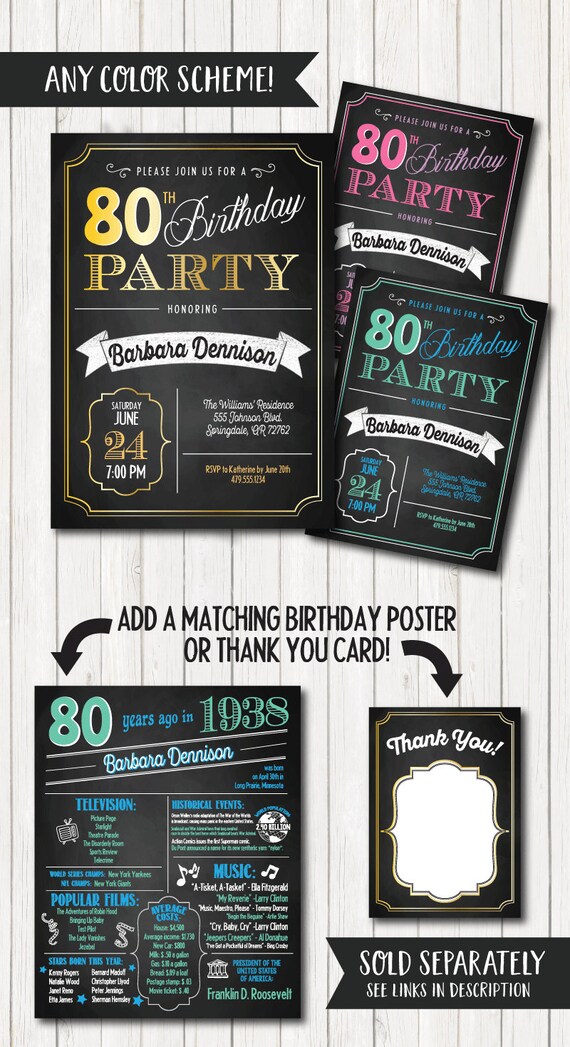 80th birthday invitations 80th birthday party invitation etsy