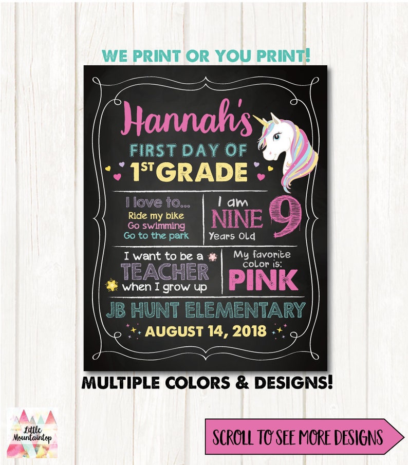 First Day of School Sign Digital OR Printed Poster. First Day of School Chalkboard. Back to School Sign. Unicorn First Day Of School Sign image 1