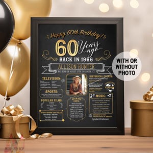 60th Birthday Poster - Back in 1966, 60th Birthday Chalkboard, 60th Birthday Banner, 60th Birthday Gift, 60th Birthday Sign. 1966 Birthday image 2