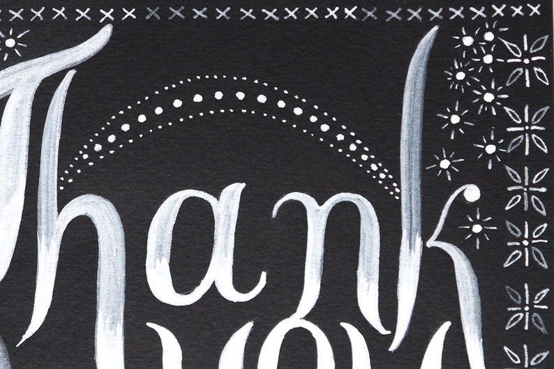 thanks Black White Thank You blank Card Folk art ink calligraphy cross stitching Envelope greeting card gratitude