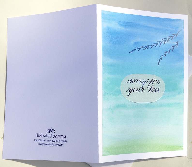 Loss Condolences blank inside Original drawing /& calligraphy Branches Envelope Funeral Sorry For Your Loss Card Passing Grieving