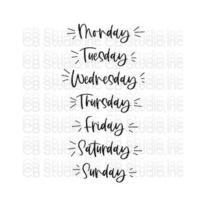 Etiquetas dos dias da semana - estilo escrito à mão * Download digital SVG e PNG *
