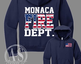 Custom Firefighter Hoodie | American Flag | Personalized Back Text -Navy Blue