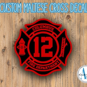 Firefighter Maltese Personalized Vinyl Decal, car or truck decal, first responder decals and stickers, custom gift, fire themed gift