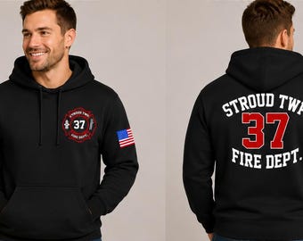 Custom Firefighter Hoodie | Maltese Cross Front, Personalized Back Text -Black