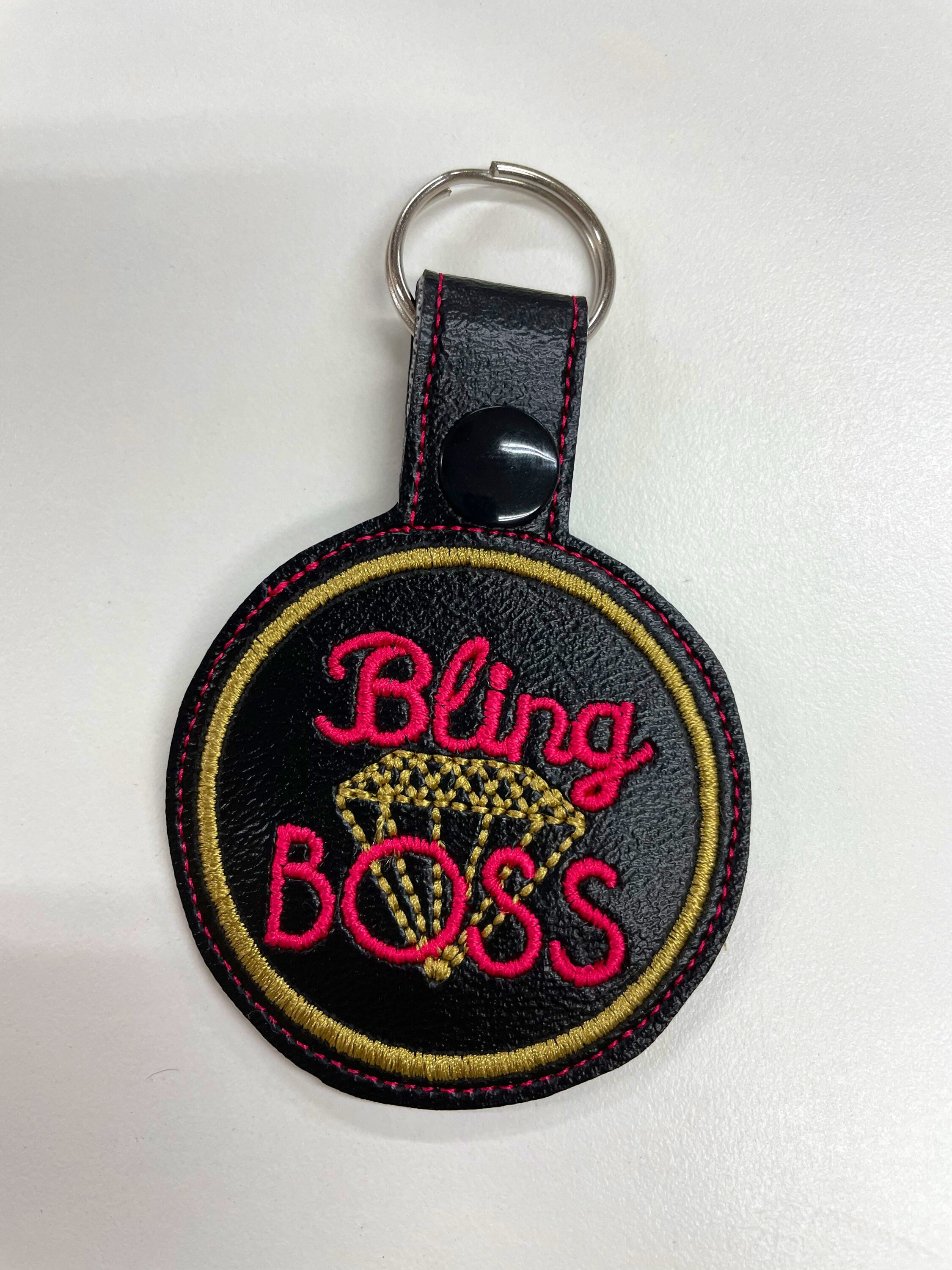 Bling Boss Leather Embroidered Keychain Embroidered Etsy