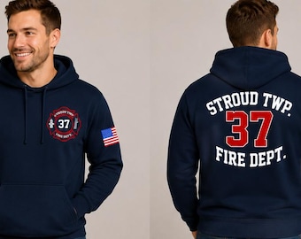 Custom Firefighter Hoodie | Maltese Cross Front, Personalized Back Text -Navy Blue