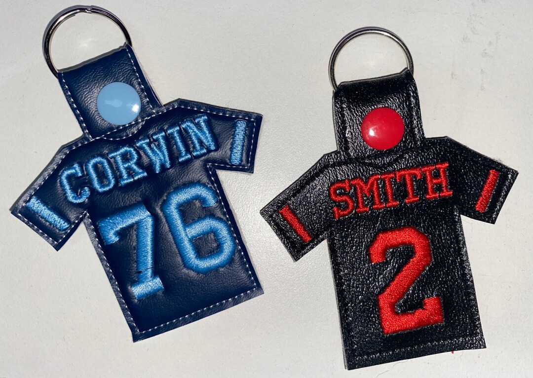 Custom Leather Jersey Embroidered Keychain Embroidered Etsy