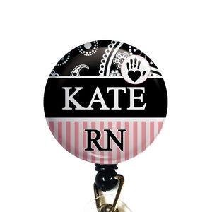 Personalized Badge Reel, Custom Nurse Retractable Badge Holder Pink Nurse ID Badge Clip Rn Id Badge Staff Gift