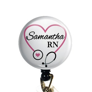 Personalized Badge Reel, Custom Nurse Retractable Badge Holder Pink Nurse ID Badge Clip Rn Id Badge Staff Gift Stethoscope