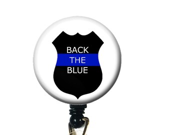 Police Thin Blue Line ID Badge Nurse Retractable Badge Reels/ ID Badge Holder - Badge Back The Blue