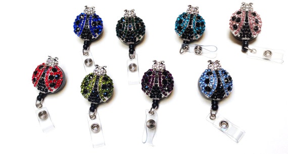 Sparkles Rhinestone Retractable Badge Reel/ ID Badge Holder - Cute Ladybug