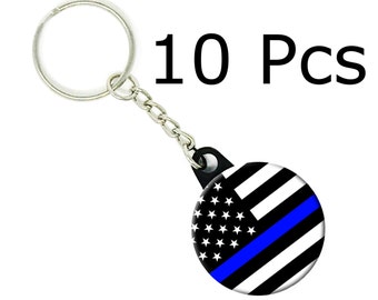 Bulk 10 Pieces Police Thin Blue Line Keychain - Flag