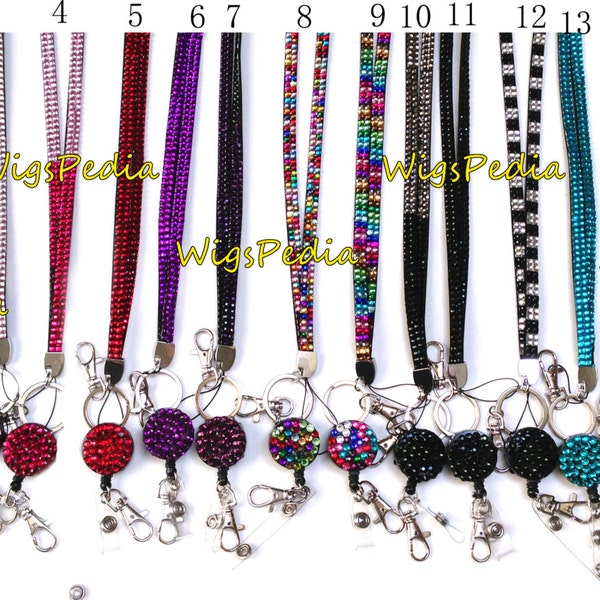 Bling Rhinestone Necklace BREAKAWAY LANYARDs with Keychain Key / ID / Cell Phone Holder + Retractable Badge REELs