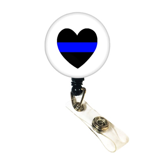 Police Thin Blue Line ID Badge Nurse Retractable Badge Reels/ ID Badge  Holder Heart Blue Line 