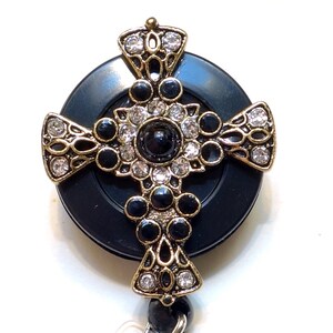 Cross with Black Rhinestone Bling ID badge holder retractable reel