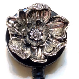 Light Flower Rhinestone Bling ID badge holder retractable reel