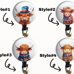 Baby Highland Cow Retractable ID Badge, Nurse, Staff ID, Patriotic Badge Reel, Veterinarian, Teacher, Vet Tech - USA Flag Baby Highland Cow