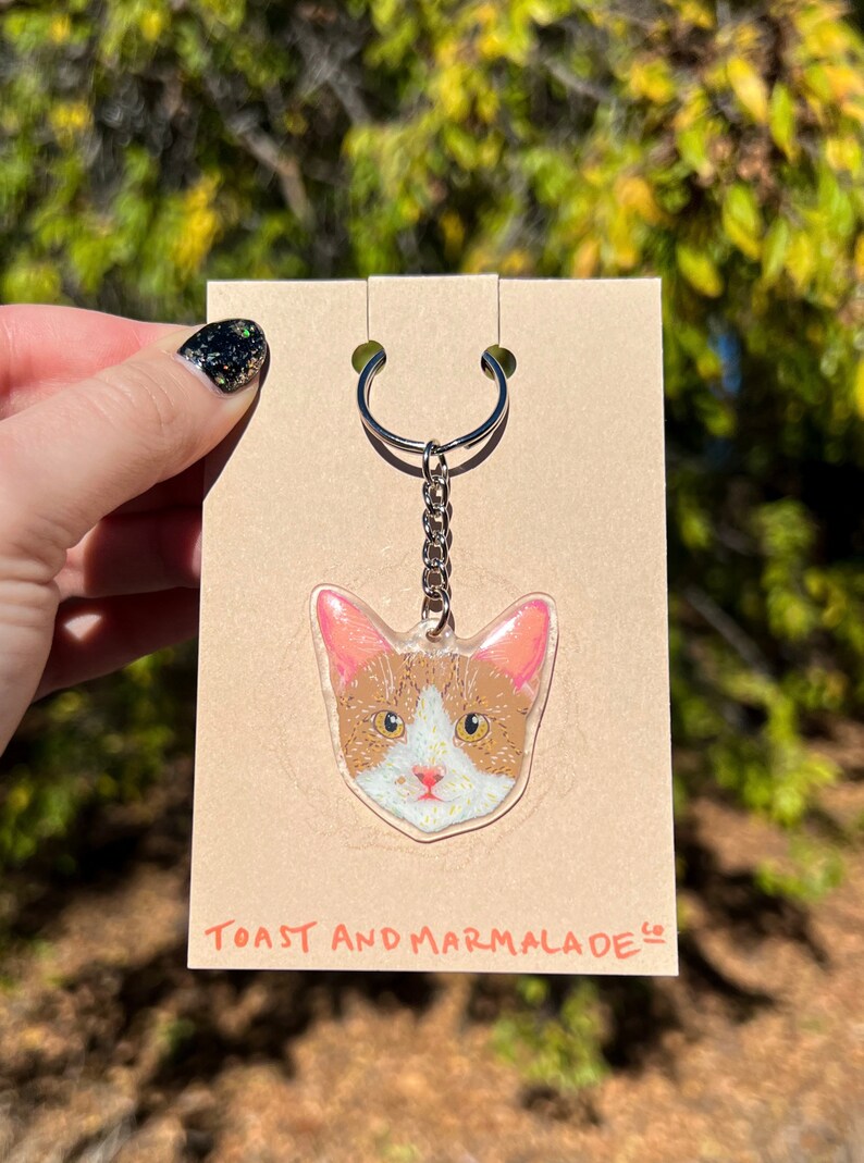 Custom Pet Portrait Keychain Hand Drawn Pet Portrait Painted Dog/cat