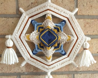 12" Mandala Woven Yarn Art - Ojo de Dios Wall Hanging - Tassels - by CUSTOM ORDER