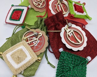 10ft. Ojo de Dios CHRISTMAS ADVENT CALENDAR Garland with 24 Mini Ojo de Dios in Hanging Gift Bags 1 - 24 Dec