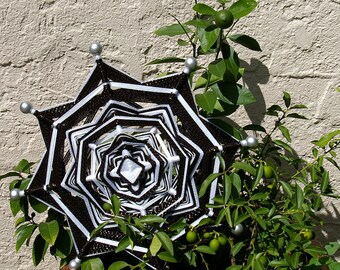 18" Mandala Woven Yarn Art - Ojo de Dios Wall Hanging - Black Silver