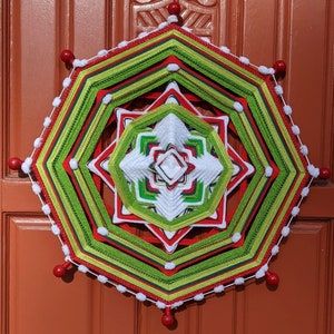 Arte de hilo tejido Mandala de 24" - Ojo de Dios colgante de pared - Tis the Season