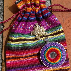 MANDALA Pendant Necklace Jewelry - Woven YARN Embroiderey with Indian Shisha Mirrors - LBGT Rainbow