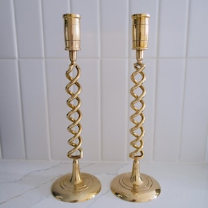 Vintage Brass Barley Twist Candlestick Holders
