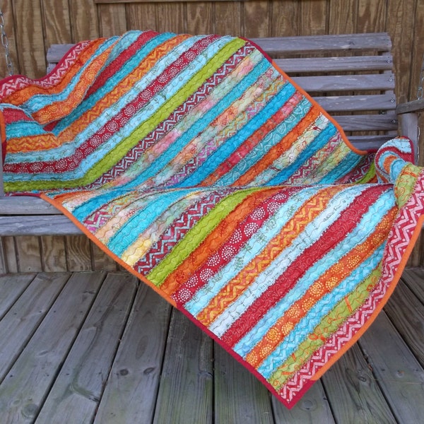 Jelly Roll Rag Strip Quilt - Bobbins and Bits Batiks - FREE SHIPPPING