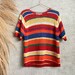Vintage Norm Thompson Rainbow Striped Knit Textured Short Sleeve Sweater Top