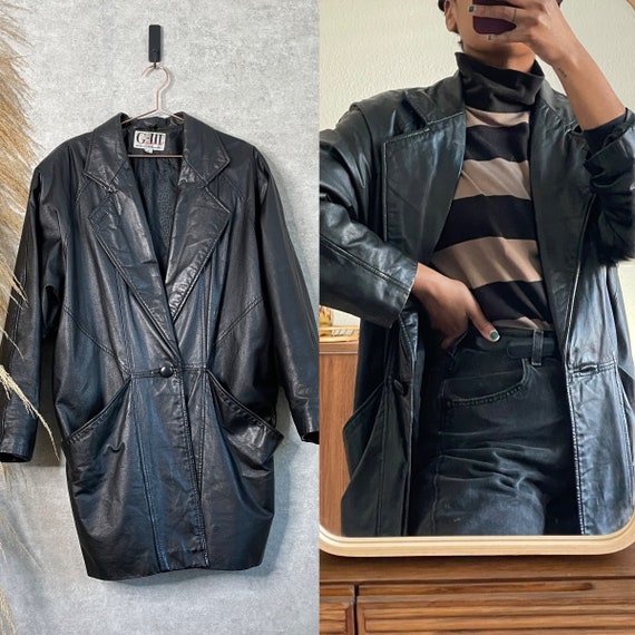 Vintage G-III 80s Black Leather Oversized Blazer J