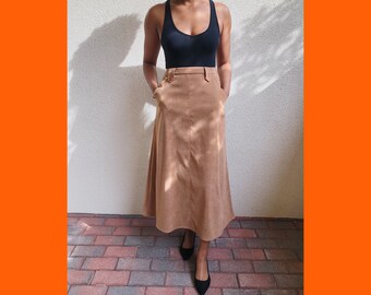 Vintage High Waist Suede Maxi Skirt