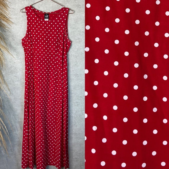 Vintage 1990s Red and White Polka Dot Sleeveless M