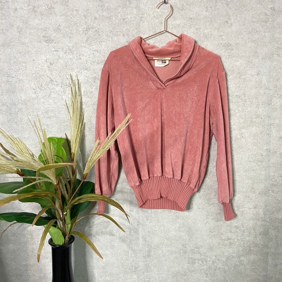 Vintage SEARS 70s Pink Collared Velour Long Sleeve