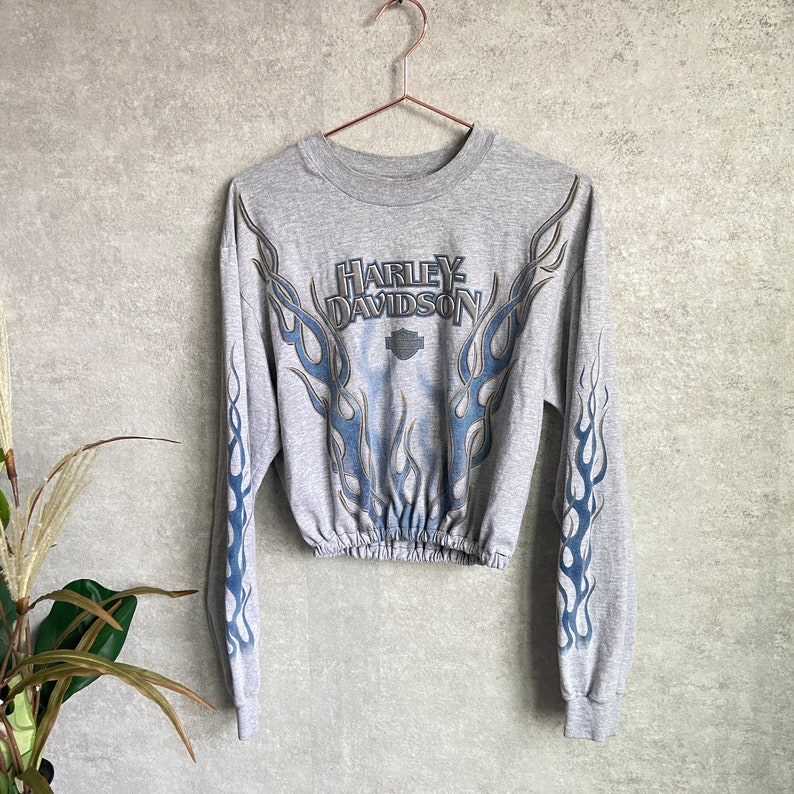 Vintage 1990s Harley Davidson Napoleon Ohio Motorcycles Long Sleeve Graphic T-Shirt MEDIUM